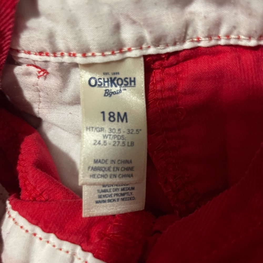 OshKosh B'gosh Vibrant Red Overalls with White Bow Accent - Picture 7 of 7